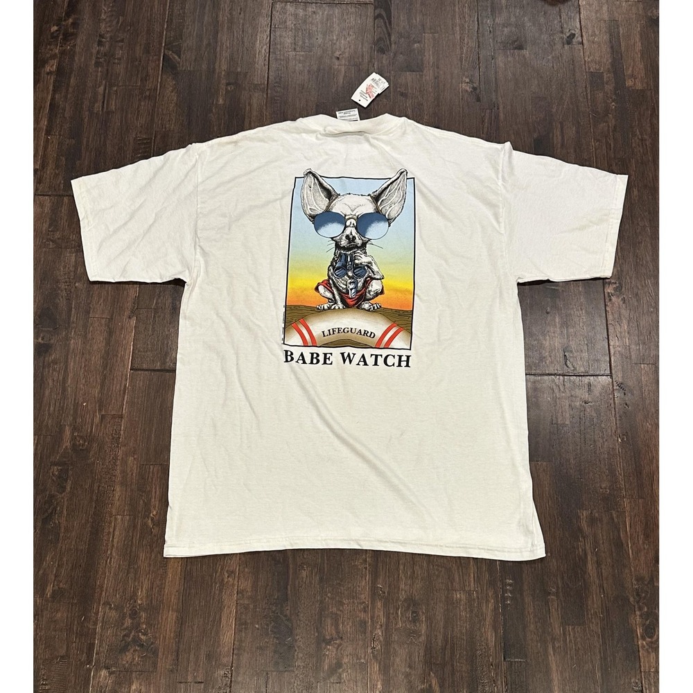 Vintage Life Forms T-Shirt Babe Watch Men XL White Funny Dog Beach 90s Deadstock